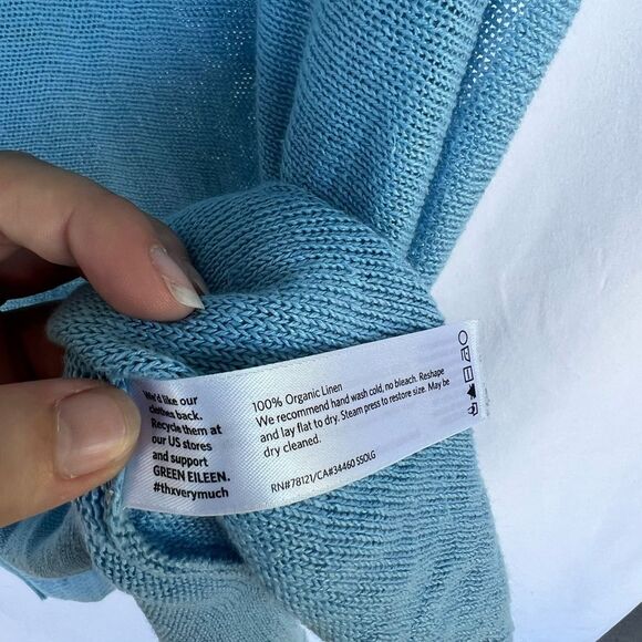 Elieen Fisher 100% Organic Linen Blue Sleeveless Knitted Top Open Sides XS - Picture 4 of 5